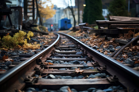 Railway tracks in the autumn forest. The concept of travel.の素材