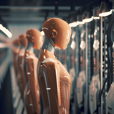 3D rendering of a robot in a factory. Automotive industryの素材