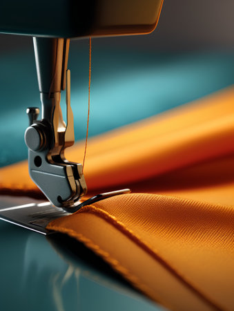 Sewing machine and fabric. Close-up. Selective focus.の素材