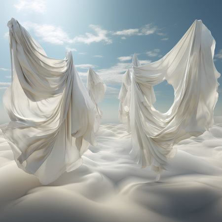 3D render of a white fabric in the desert with blue skyの素材