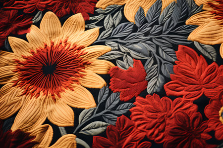 Colorful flowers on the fabric as a background. Close-upの素材