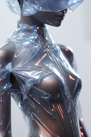 3d rendering of a female robot with futuristic skin and plastic wrapの素材