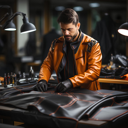 Handsome bearded man in leather jacket sitting at the bar counterの素材