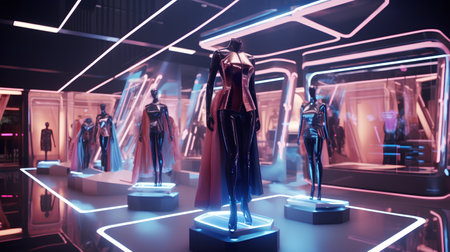 Futuristic fashion mannequins with neon lights. 3d renderingの素材