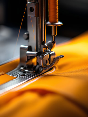 Sewing machine close up. Sewing process. Selective focusの素材