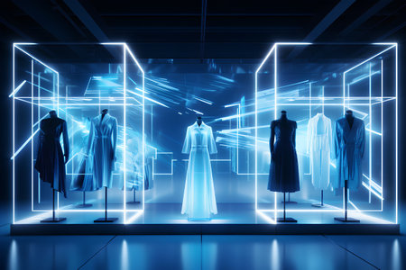 Futuristic fashion store display with mannequins, 3d renderの素材