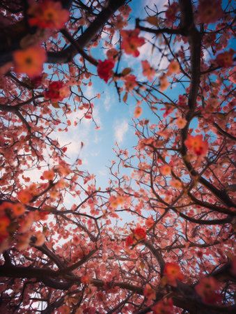 Beautiful cherry blossom sakura tree with blue sky background.の素材