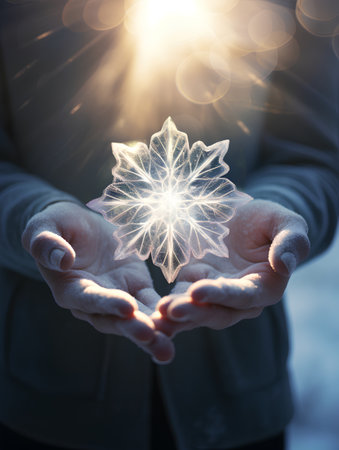 Snowflake in the hands of a man. 3D rendering.の素材