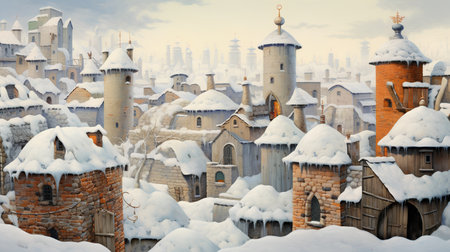 Fantasy castle in the snow. Winter fairy tale. 3d illustrationの素材
