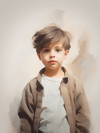 Portrait of a cute little boy in a raincoat. Close-up.の素材