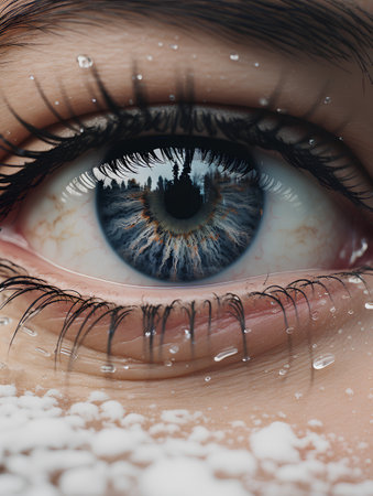 Close up of woman's eye with snow effect. 3D renderingの素材
