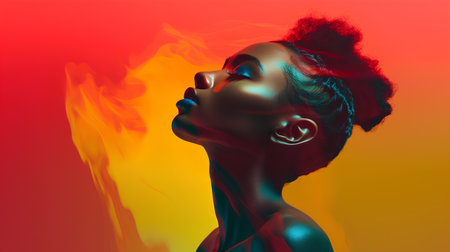 Fashion portrait of beautiful african american woman with creative make up and hairstyleの素材