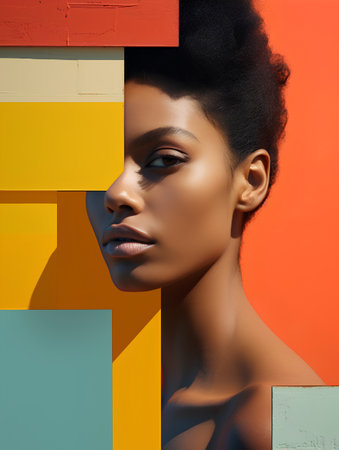 Fashion portrait of young beautiful african american woman with afro hairの素材