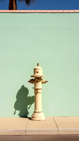 vintage street water pump with shadow on the wall, retro styleの素材