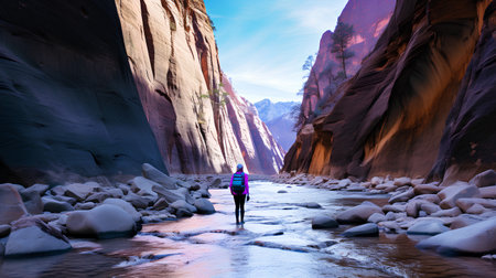 Hike in Zion National Park in Utah, United States of Americaの素材