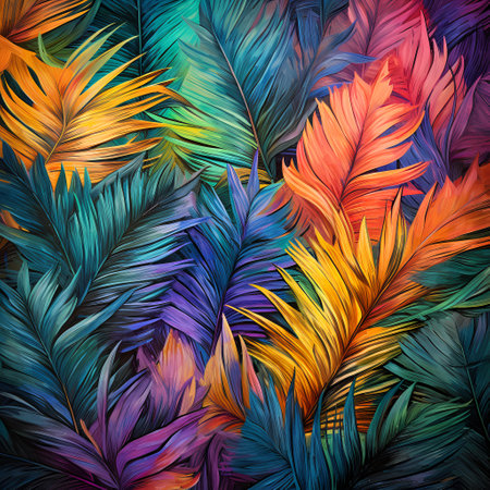 Seamless pattern of tropical palm leaves. Colorful background.の素材
