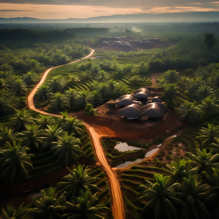 Palm plantation at sunset in Bali, Indonesia. Aerial viewの素材