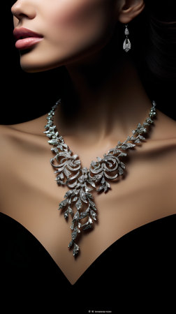 Beautiful woman with jewelry on black background. Jewelry design.の素材