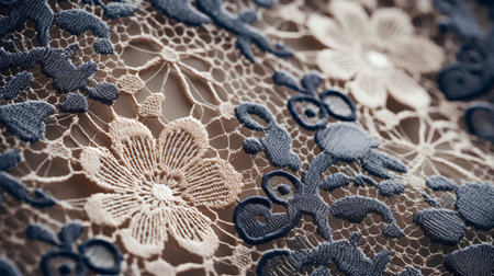 Closeup detail of vintage lace fabric texture background. Retro style.の素材