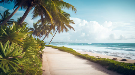 Beautiful tropical beach with coconut palm trees and blue sky - Vintage Filterの素材