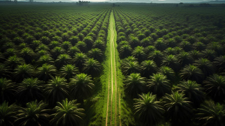 Palm oil plantation in the morning, aerial view of palm plantationの素材