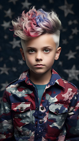 Portrait of a cute little boy with multi-colored hair.の素材