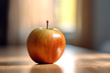 apple on the table in the light of the window, shallow depth of fieldの素材