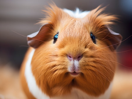 Cute guinea pig on a blurred background, close-upの素材