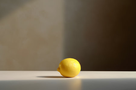 Lemon on the table with shadow from the wall. 3d renderingの素材
