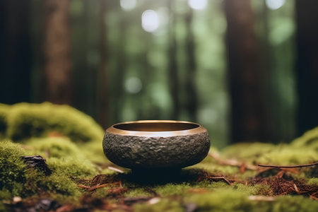 Chinese tea ceremony in the forest, closeup shot with shallow depth of fieldの素材
