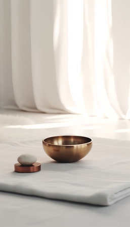 Spa still life with golden bowl and towel, 3d renderの素材