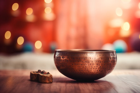 Cup of hot tea on the wooden table with bokeh backgroundの素材
