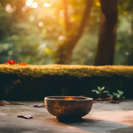Buddha bowl in the garden with sun light, stock photoの素材