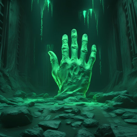 Zombie hand in a dark room. Halloween concept. 3D Renderの素材