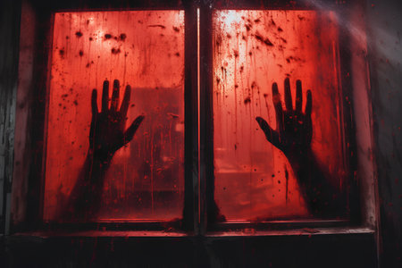 Hands on the window, halloween concept, horror.の素材