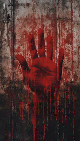 Bloody hand on grunge metal background. Horror Halloween concept.の素材