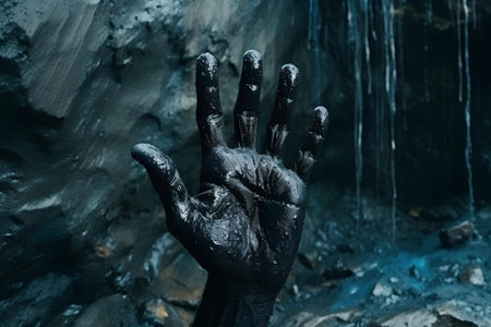 Halloween theme: terrible black zombie hand in the dark. Horror film.の素材