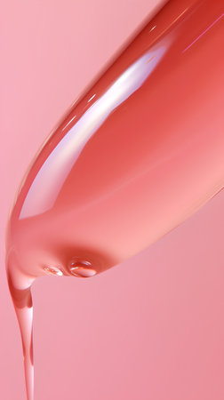 close up of a paint leaking from a glass bottle on pink backgroundの素材
