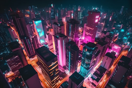 Skyscrapers in the city at night. 3d renderingの素材