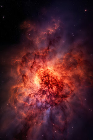 Fiery explosion in space. Abstract space background. 3D renderingの素材