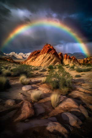 Rainbow over the Valley of Fire State Park, Nevada, USAの素材