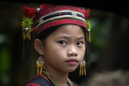 Portrait of a little girl in the national costume of Laos.の素材
