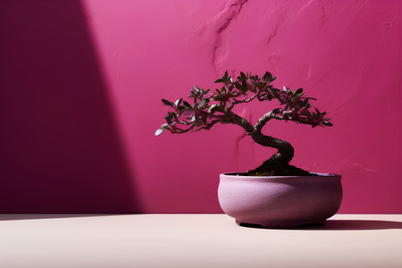 bonsai tree in pot on pink wall background. minimalism styleの素材