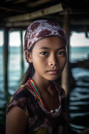 Portrait of a beautiful little girl on the beach, Thailand.の素材
