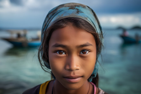Portrait of a little girl on the beach in Sri Lanka.の素材
