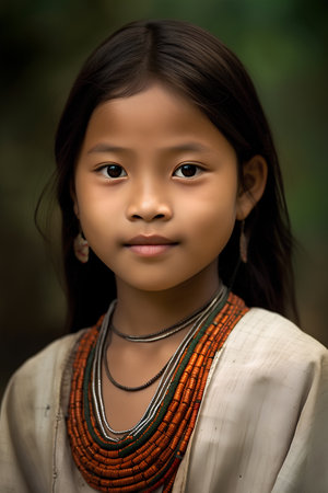 Portrait of a beautiful asian little girl wearing a traditional clothesの素材