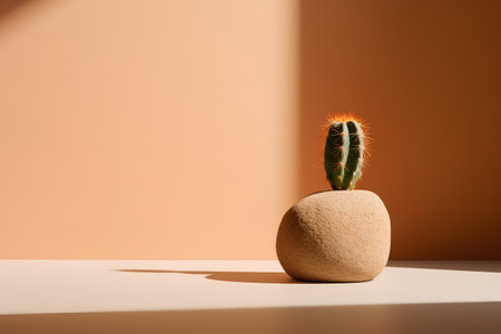 Cactus in pot on orange wall background. Minimal style.の素材