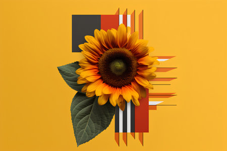 Creative illustration of sunflower isolated on color background. Art design for web, site, advertising, banner, poster, flyer, brochure, board and print.の素材