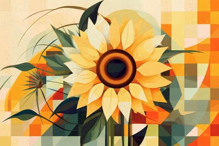Sunflower on abstract geometric background. Vector illustration. Eps 10.の素材
