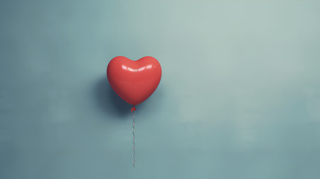 Red balloon in the shape of a heart on a blue background. 3d renderingの素材